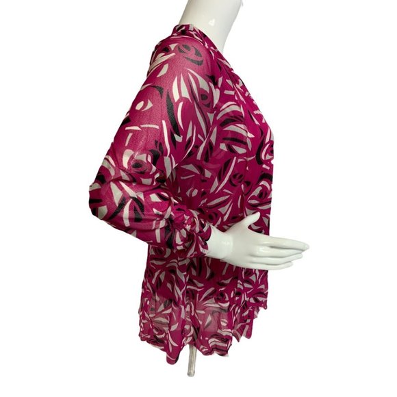 Alfani Women Top Maroon White Black Sheer Material Geometric Print Long Sleeve S - Picture 3 of 5